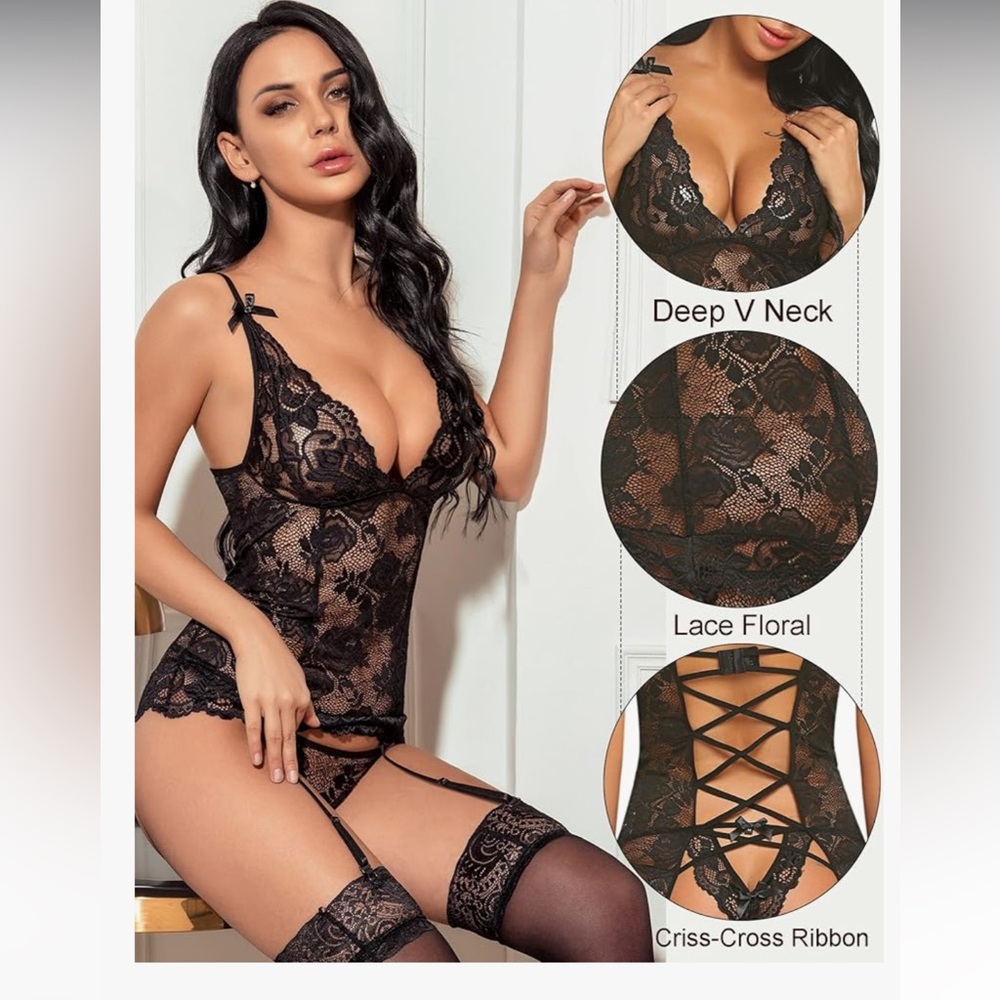 Lace Floral Black lingerie top